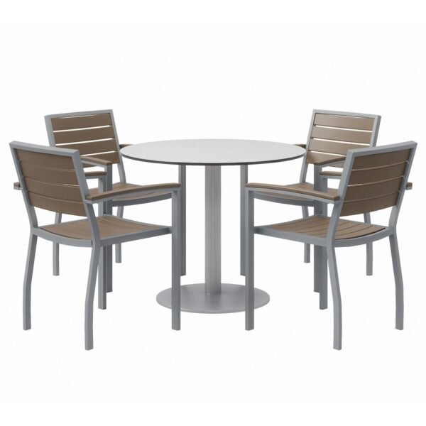 KFI Studios Eveleen Outdoor Patio Table, Four Mocha Powder-Coated Polymer Chairs, Round, 36" Dia x 29h, Fashion Gray (840031918482)