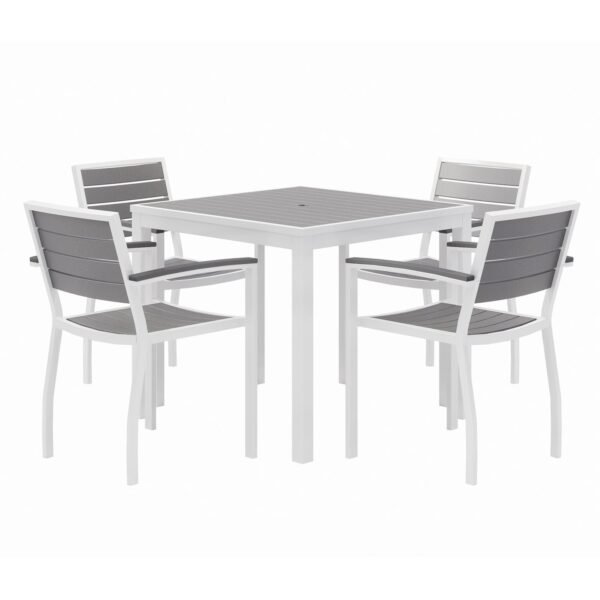 KFI Studios Eveleen Outdoor Patio Table with Four Gray Powder-Coated Polymer Chairs, 32" Square, Gray (840031918550)
