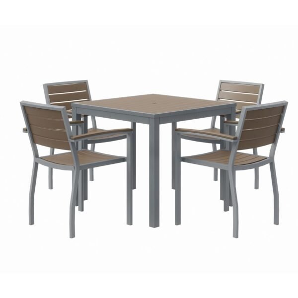 KFI Studios Eveleen Outdoor Patio Table with Four Mocha Powder-Coated Polymer Chairs, Square, 32", Mocha (840031918543)