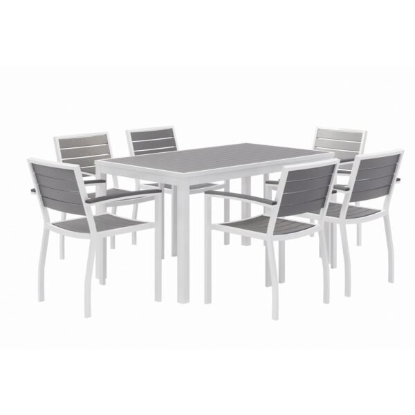 KFI Studios Eveleen Outdoor Patio Table with Six Gray Powder-Coated Polymer Chairs, 32 x 55 x 29, Gray (840031918536)