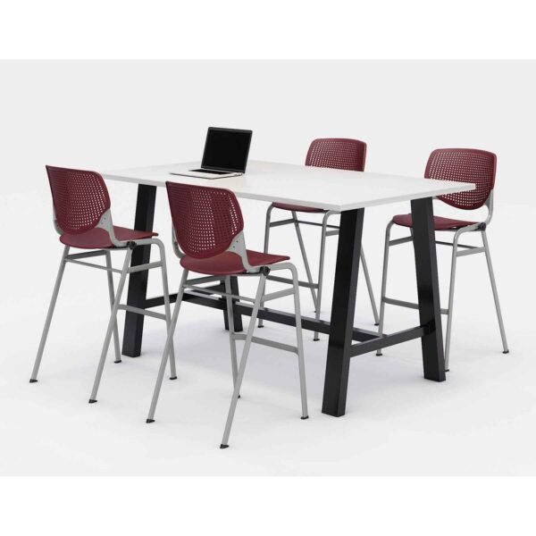 KFI Studios Midtown Bistro Dining Table with Four Burgundy Kool Barstools, 36 x 72 x 41, Designer White (840031900555)
