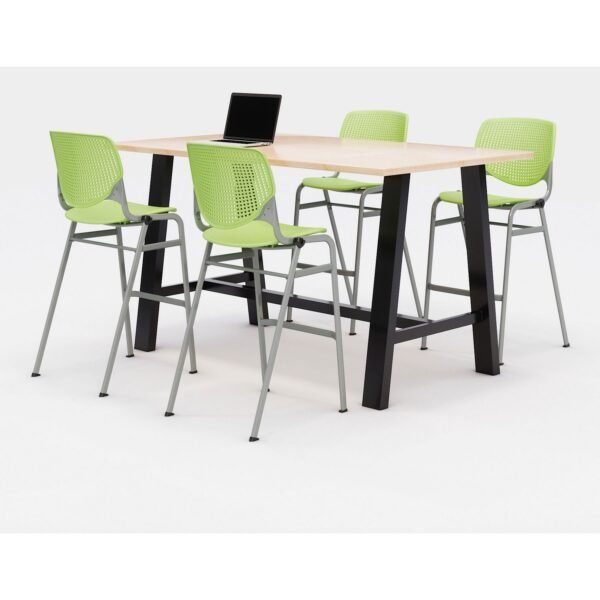 KFI Studios Midtown Bistro Dining Table with Four Lime Green Kool Barstools, 36 x 72 x 41, Kensington Maple (840031900791)