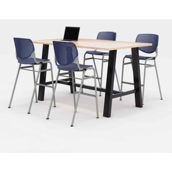 KFI Studios Midtown Bistro Dining Table with Four Navy Kool Barstools, 36 x 72 x 41, Kensington Maple (840031900739)
