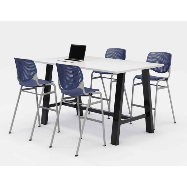 KFI Studios Midtown Bistro Dining Table with Four Navy Kool Barstools, 36 x 72 x 41, Designer White (840031900548)