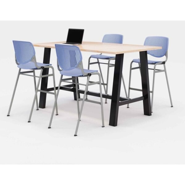 KFI Studios Midtown Bistro Dining Table with Four Periwinkle Kool Barstools, 36 x 72 x 41, Kensington Maple (840031900814)