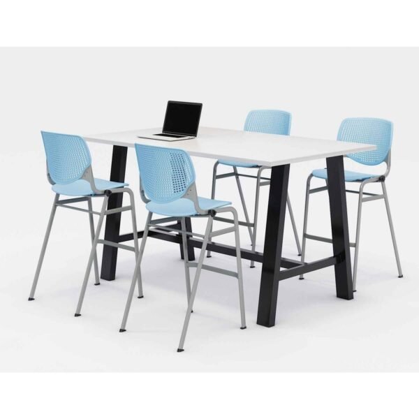 KFI Studios Midtown Bistro Dining Table with Four Sky Blue Kool Barstools, 36 x 72 x 41, Designer White (840031900630)