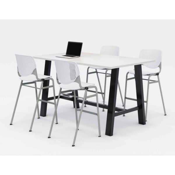 KFI Studios Midtown Bistro Dining Table with Four White Kool Barstools, 36 x 72 x 41, Kensington Maple (840031900753)