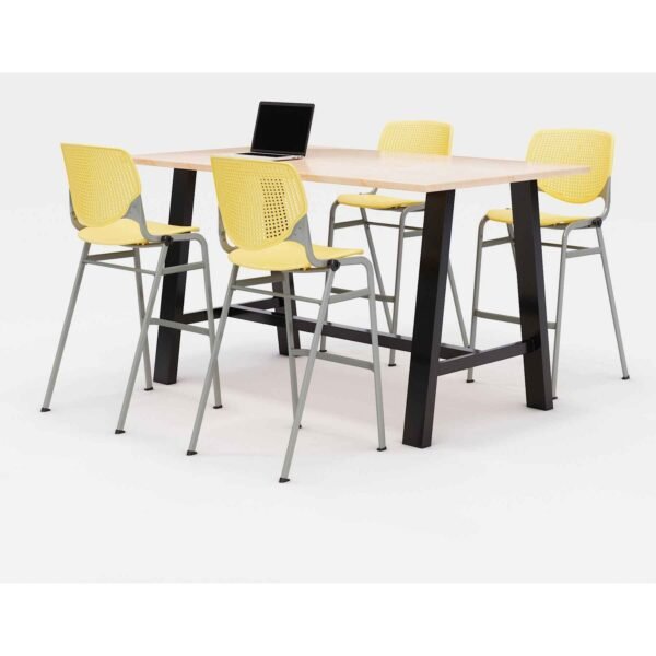 KFI Studios Midtown Bistro Dining Table with Four Yellow Kool Barstools, 36 x 72 x 41, Kensington Maple (840031900777)