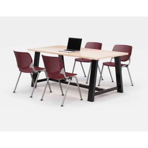 KFI Studios Midtown Dining Table with Four Burgundy Kool Series Chairs, 36 x 72 x 30, Kensington Maple (840031900449)