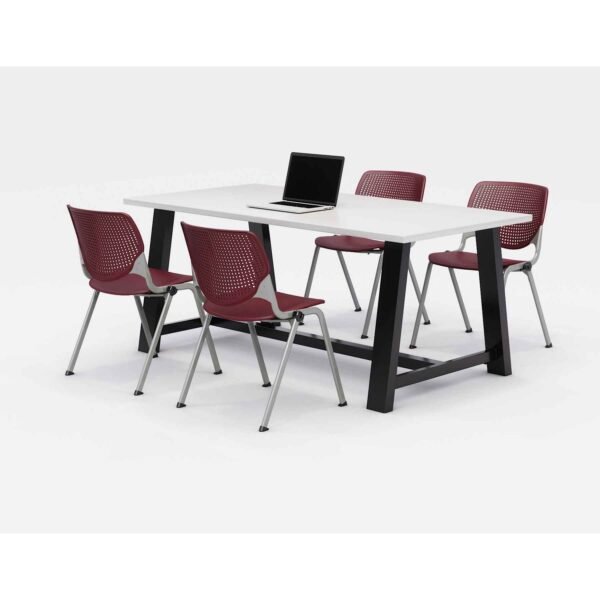 KFI Studios Midtown Dining Table with Four Burgundy Kool Series Chairs, 36 x 72 x 30, Designer White (840031900258)