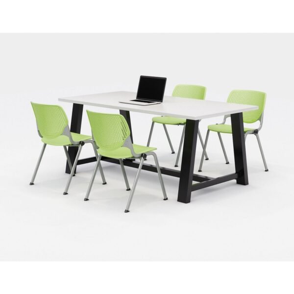 KFI Studios Midtown Dining Table with Four Lime Green Kool Series Chairs, 36 x 72 x 30, Designer White (840031900302)