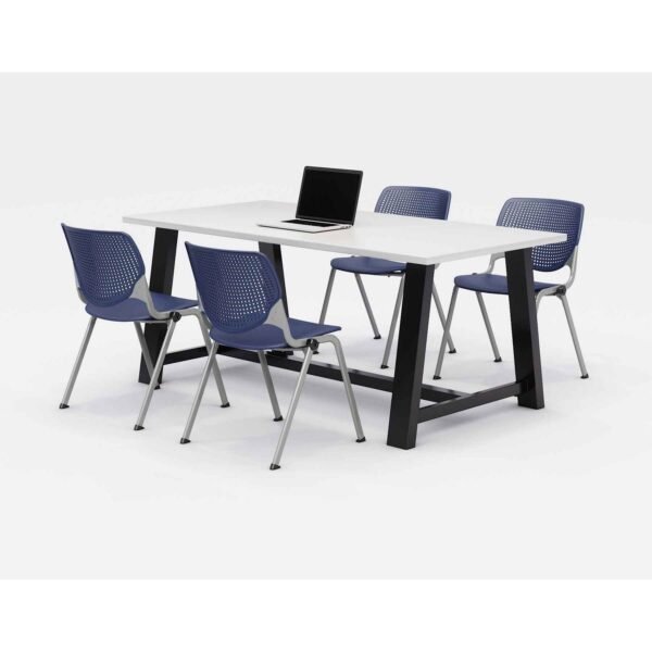 KFI Studios Midtown Dining Table with Four Navy Kool Series Chairs, 36 x 72 x 30, Designer White (840031900241)