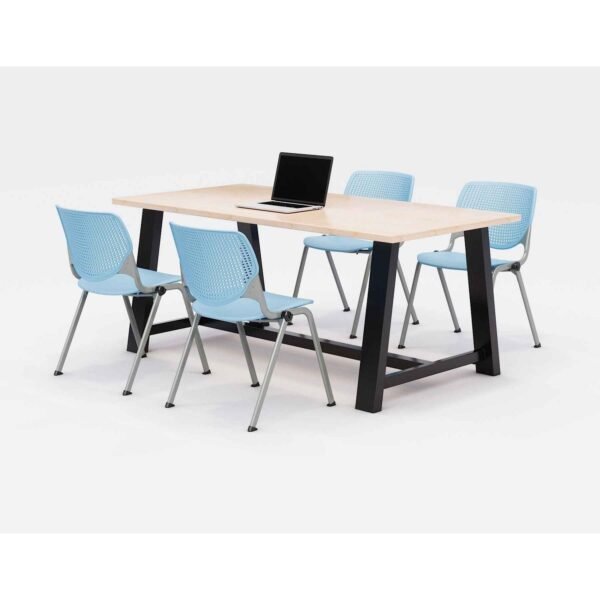 KFI Studios Midtown Dining Table with Four Sky Blue Kool Series Chairs, 36 x 72 x 30, Kensington Maple (840031900524)