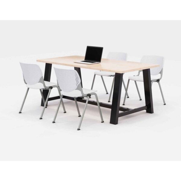 KFI Studios Midtown Dining Table with Four White Kool Series Chairs, 36 x 72 x 30, Kensington Maple (840031900456)