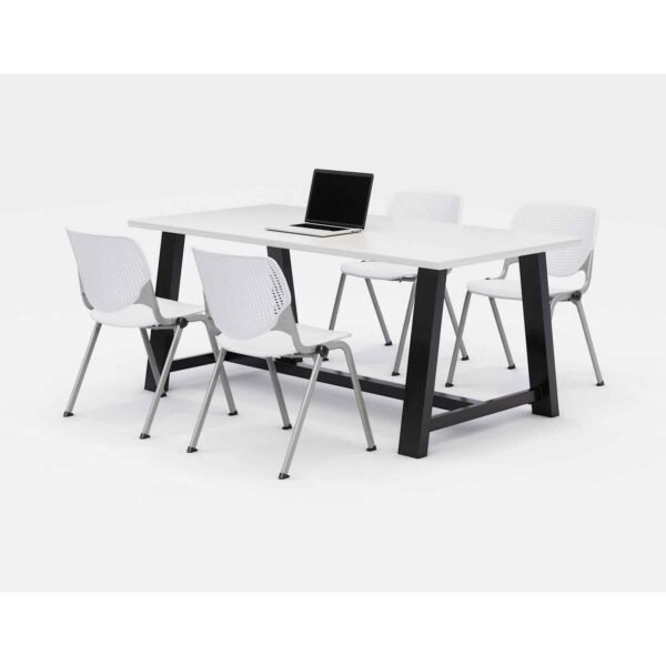 KFI Studios Midtown Dining Table with Four White Kool Series Chairs, 36 x 72 x 30, Designer White (840031900265)