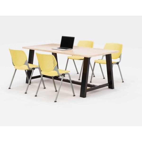 KFI Studios Midtown Dining Table with Four Yellow Kool Series Chairs, 36 x 72 x 30, Designer White (840031900289)