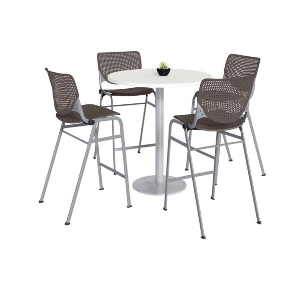 KFI Studios Pedestal Bistro Table with Four Brownstone Kool Series Barstools, Round, 36" Dia x 41h, Designer White (811774037129)