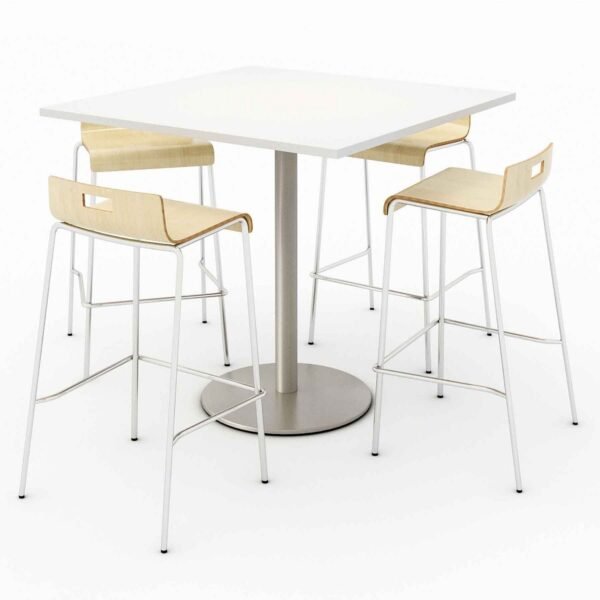 KFI Studios Pedestal Bistro Table with Four Natural Jive Series Barstools, Square, 36 x 36 x 41, Designer White (811774039895)