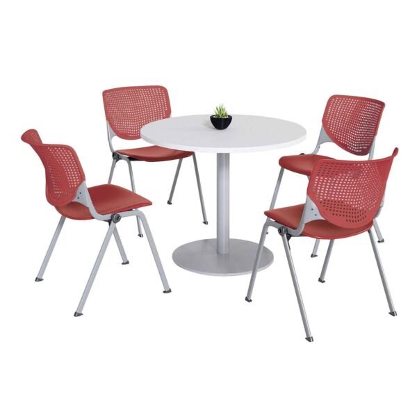 KFI Studios Pedestal Table with Four Coral Kool Series Chairs, Round, 36" Dia x 29h, Designer White (811774036764)