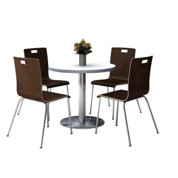 KFI Studios Pedestal Table with Four Espresso Jive Series Chairs, Round, 36" Dia x 29h, Crisp Linen (810389024944)