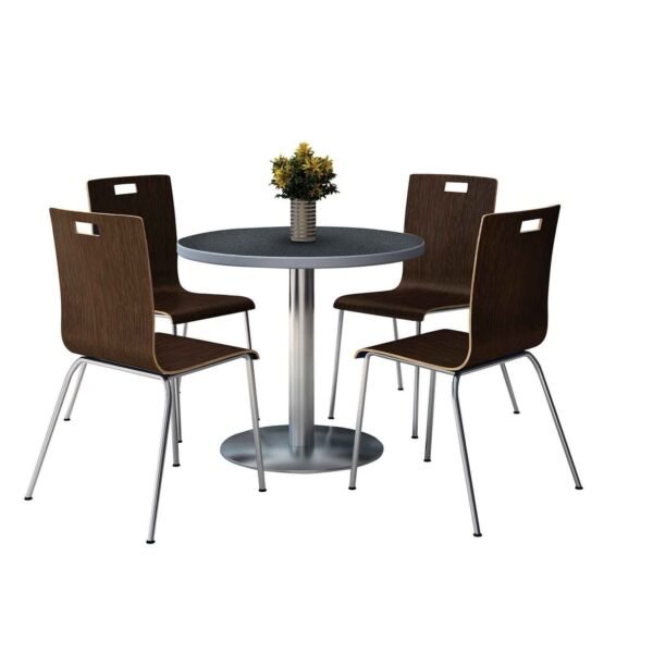 KFI Studios Pedestal Table with Four Espresso Jive Series Chairs, Round, 36" Dia x 29h, Graphite Nebula (810389025002)