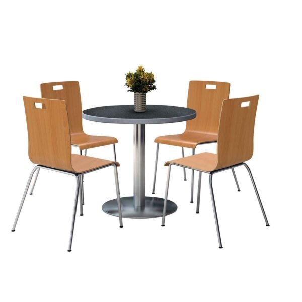 KFI Studios Pedestal Table with Four Natural Jive Series Chairs, Round, 36" Dia x 29h, Graphite Nebula (810389025019)