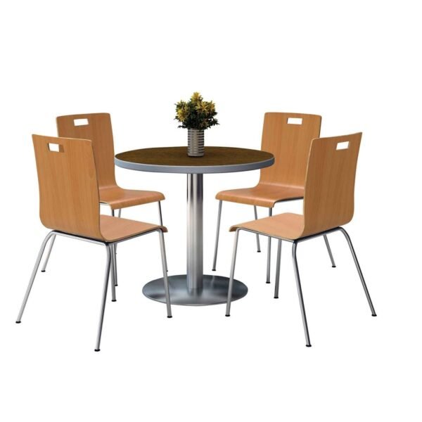 KFI Studios Pedestal Table with Four Natural Jive Series Chairs, Round, 36" Dia x 29h, Walnut (810389025071)