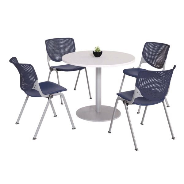 KFI Studios Pedestal Table with Four Navy Kool Series Chairs, Round, 36" Dia x 29h, Designer White (811774036665)