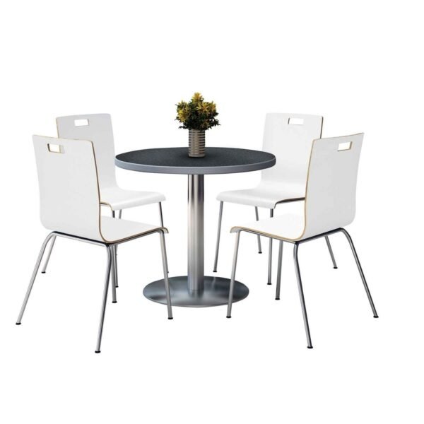 KFI Studios Pedestal Table with Four White Jive Series Chairs, Round, 36" Dia x 29h, Crisp Linen (810389024968)
