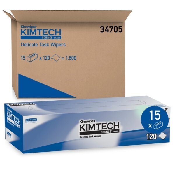 Kimtech Kimwipes Delicate Task Wipers, 2-Ply, 11.8 x 11.8, Unscented, White, 120/Box, 15 Boxes/Carton (34705)