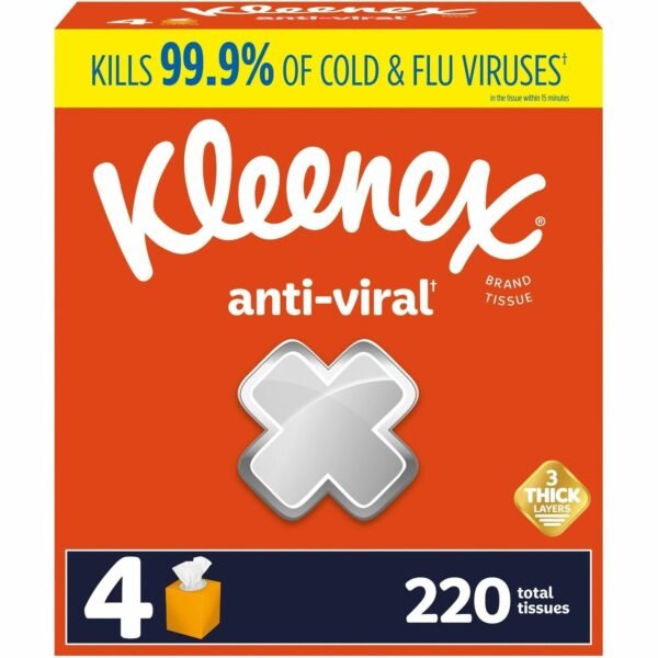 Kleenex® Anti-viral Facial Tissue, 3-Ply, 55 Sheet Box, 12 Boxes 3 Ply - WhiteBox - 55/Box - 48 / Carton (54506CT)
