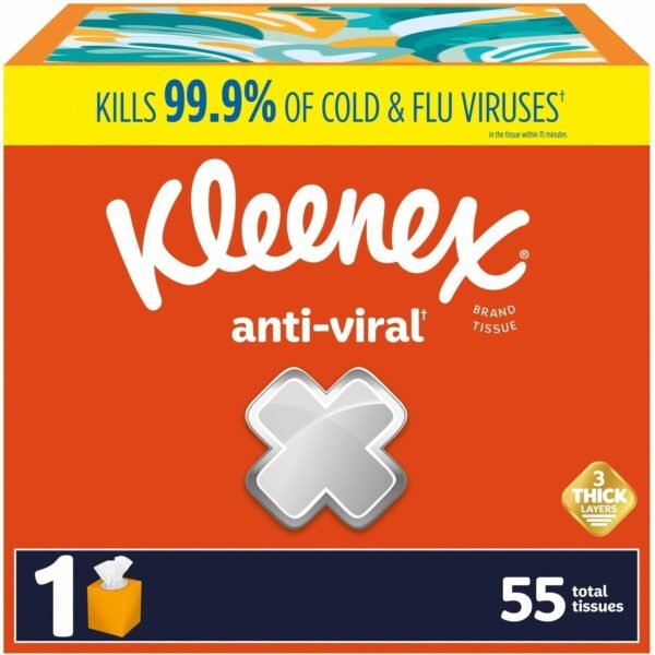 Kleenex® Anti-viral Facial Tissue, 3-Ply, 55 Sheet Box 3 Ply - WhiteBox - 55/Box - 1 Each (54505)