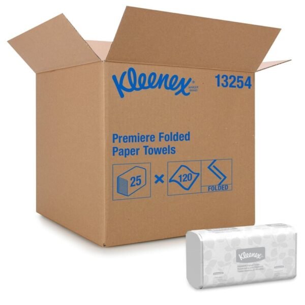 Kleenex Premiere Folded Towels, 1-Ply, 9.4 x 12,4, White, 120/Pack, 25 Packs/Carton (13254)
