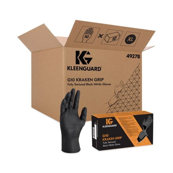 KleenGuard G10 Kraken Grip Nitrile Gloves, Powder-Free, X-Large, 6 mil Thick, 9.5" Long, Black, 90/Box, 10 Boxes/Carton (49278)