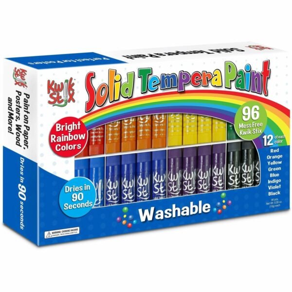 Kwik Stix Kwik Stix Tempera Paint/Paper Set Stick - Red, Orange, Yellow, Green, Light Blue, Dark Blue, Purple, Black - Washable - 96/Set - 1 Each (698)