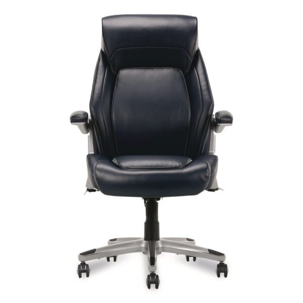 La-Z-Boy Meyer Bonded Leather Executive Chair, Supports Up to 275 lb, 19" x 22.75", Navy Seat, Navy/Back, Silver Base (60082NVYCC)