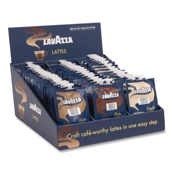 Lavazza Latte Merchandiser Kit, Classic/Mocha/Vanilla Freshpacks, 54/Carton (48728)