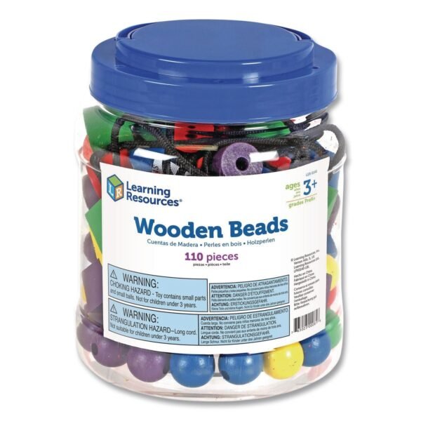 Learning Resources Beads in a Bucket, Wood, Small, Assorted Colors, 1.4 lb Bucket (LER0140)