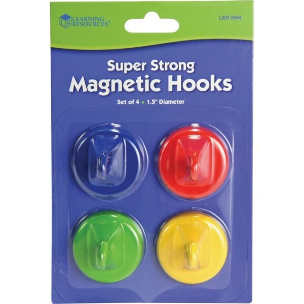 Learning Resources Super Strong Magnetic Hooks Set for Pocket Chart, Flip Book, Hall Pass, Decoration - Metal - Red, Blue, Green, Yellow - 4 / Pack (LER2694)