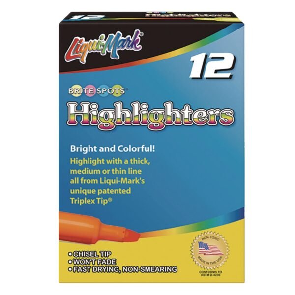 Liqui-Mark Tank Fluorescent Highlighter, Orange Ink, Chisel Tip, Orange Barrel, Dozen (60625)