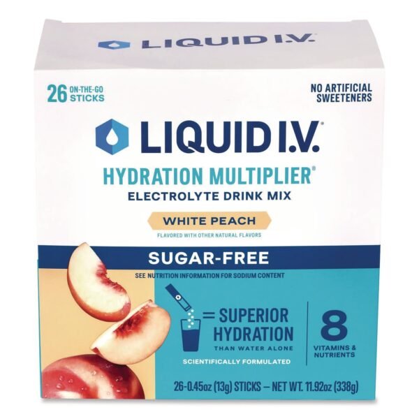 LIQUID I.V. Sugar-Free Hydration Multiplier, White Peach, 26 Packets/Box (22002515)