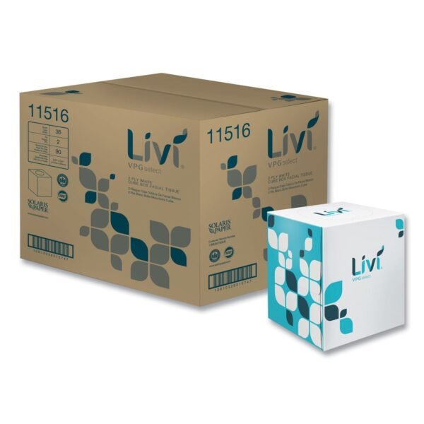 Livi® Facial Tissues, Cube Box, 2-Ply, White, 90 Tissue/Box, 36 Boxes (11516)