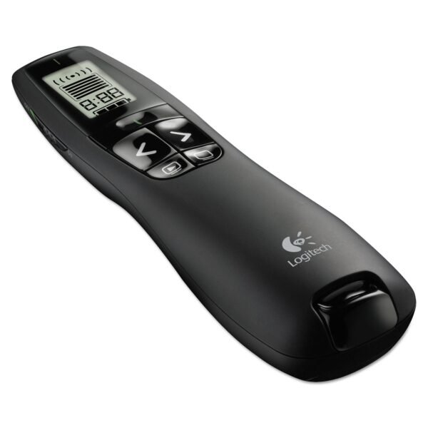Logitech R800 Wireless Laser Presentation Remote w/LCD Display, Class 2, 100 ft Range, Matte Black (910001350)