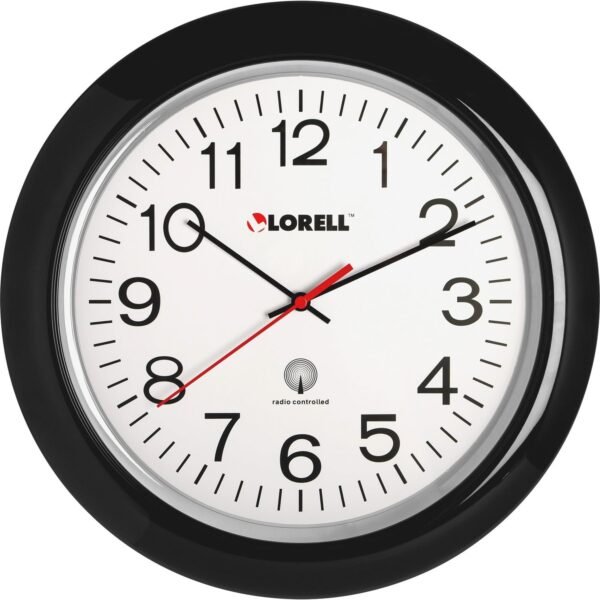 Lorell 13-1/4" Radio-Controlled Wall Clock Analog - Quartz - White Main Dial - Black Case - Plastic (LLR60994)