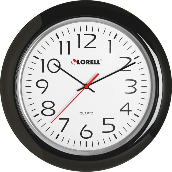 Lorell 13-1/4" Round Wall Clock Analog - Quartz - White Main Dial - Black Case - Plastic (LLR60989)
