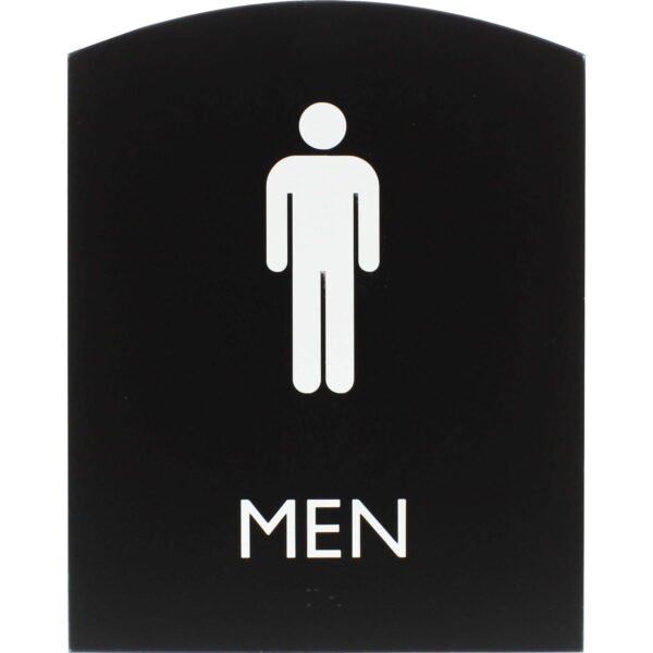 Lorell Arched Men's Restroom Sign Print/Message "Men" - 6.8" Width x 8.5" Height - Rectangular Shape - Surface-mountable - Easy Readability, Braille - Plastic - Black - 1 Each...