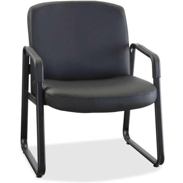 Lorell Big & Tall Upholstered Guest Chair Leather, Plywood Seat Material - Leather, Plywood Back Material - Powder Coated Frame Color - Metal Frame Material - Sled Base - Black...
