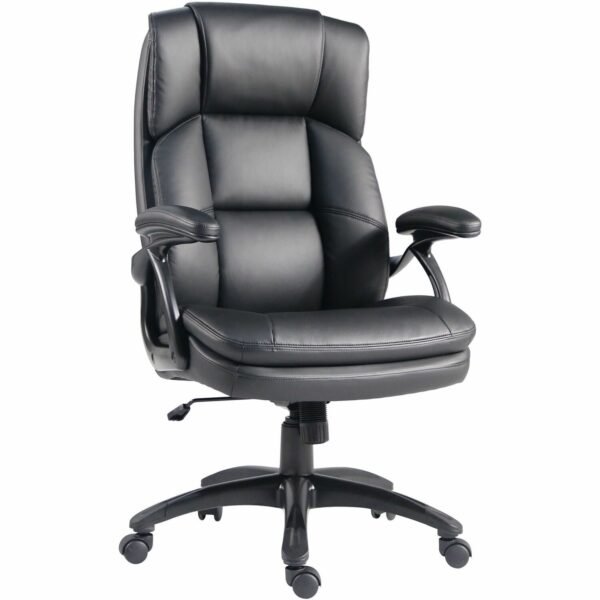 Lorell Black Base High-back Chair PU Leather Seat Material - PU Leather Back Material - High Back - 5-star Base - Black - Leather - Armrest - 1 Each (59435)