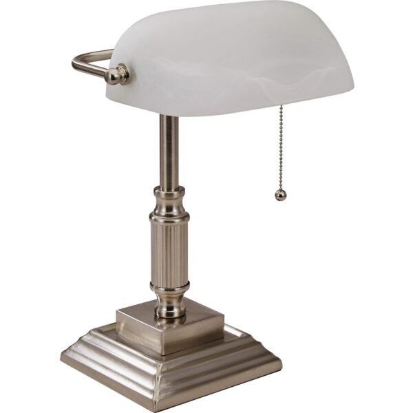 Lorell Classic Banker's Lamp 15" Height - 6.5" Width - 10 W LED Bulb - Brushed Nickel - Desk Mountable - Silver - for Desk, Table (LLR99955)