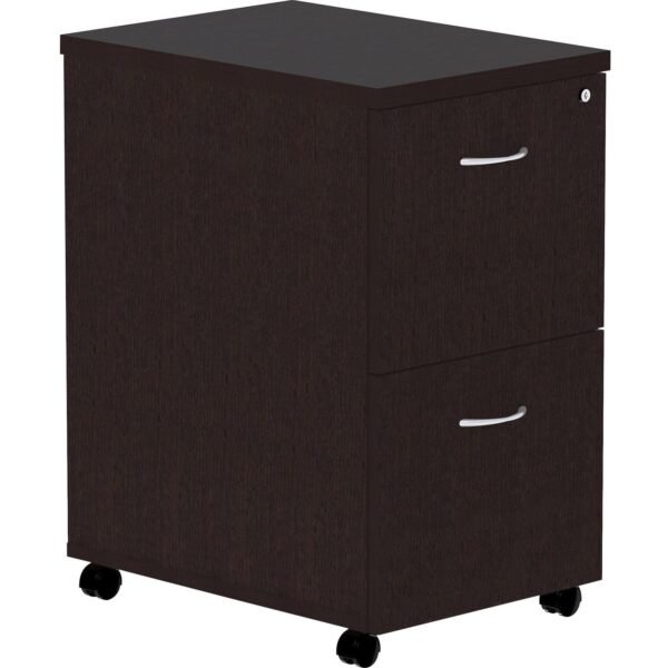 Lorell Essentials Series File/File Mobile File Cabinet 28.3" Height x 16" Width x 22" Depth Pedestal - Finish: Espresso, Silver Brush (LLR18219)